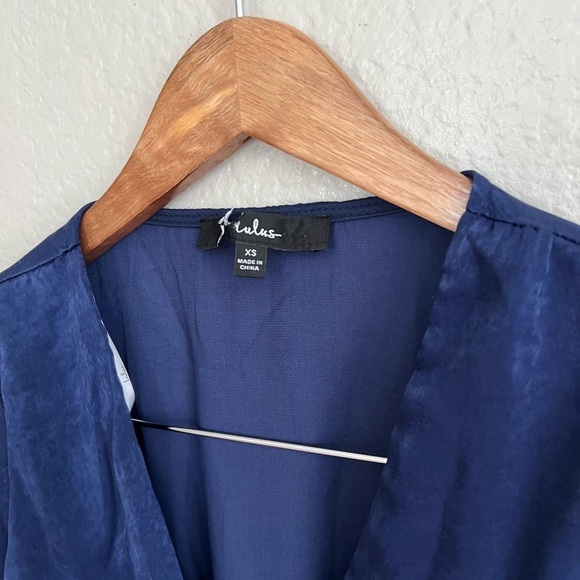 NWOT Navy Blue Satin Long Sleeve Wrap Dress - Picture 5 of 5